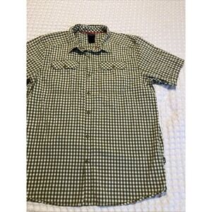 The North Face Mens XL Olive Green Gingham Short Sleeve Button Down Shirt Hiking